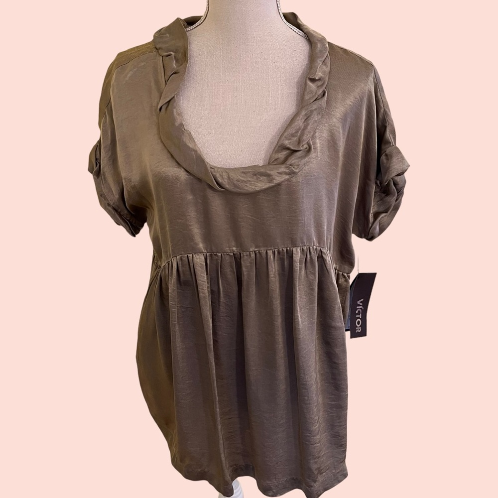 Victor Alfaro Taupe Scoop Neck Babydoll Blouse 12
